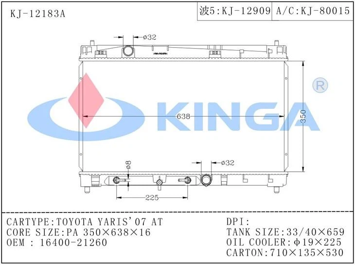 Heat Exchange Car Radiator For TOYOTA YARIS`07 AT
